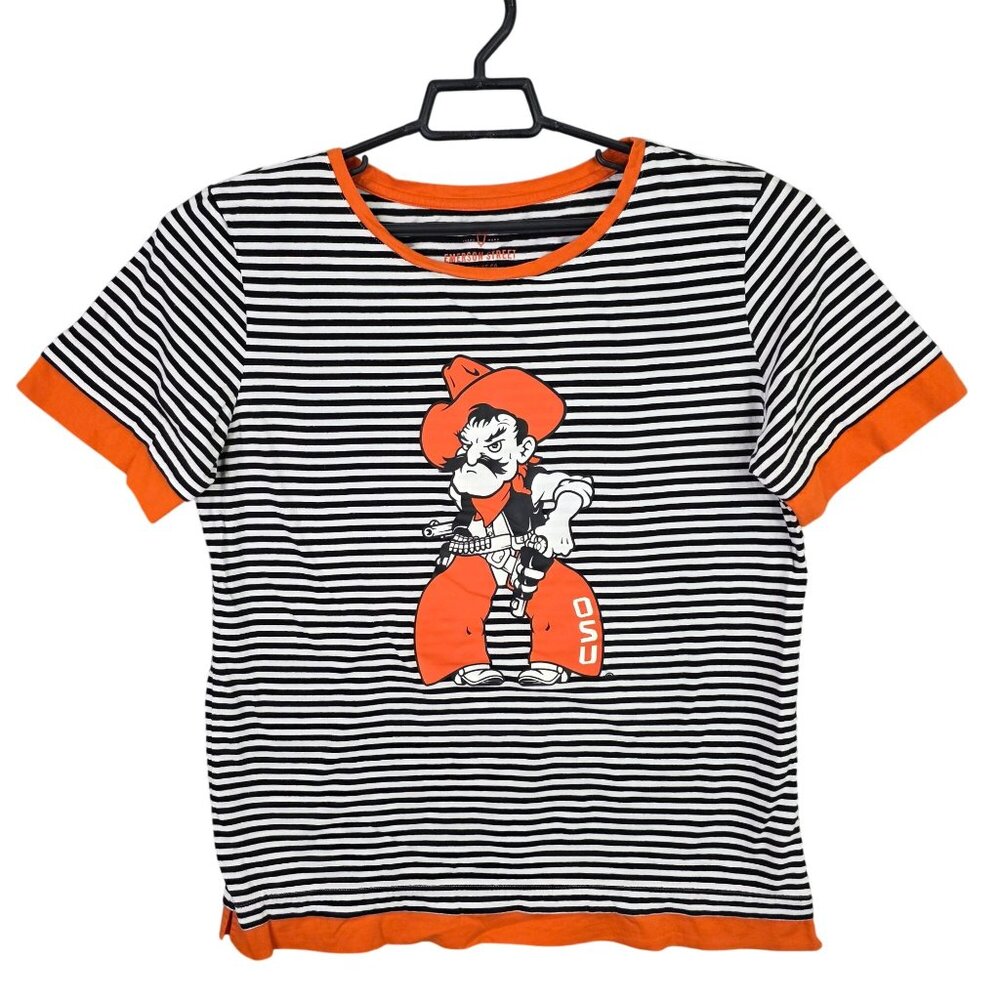Womens Vintage Emerson Street Striped Shirt Cowboys OSU Short Sleeve Size L